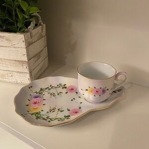 Rose Candy Collection by Lissi Kaplan Porcelain Tea Cup & Snack/Sandwich Plate